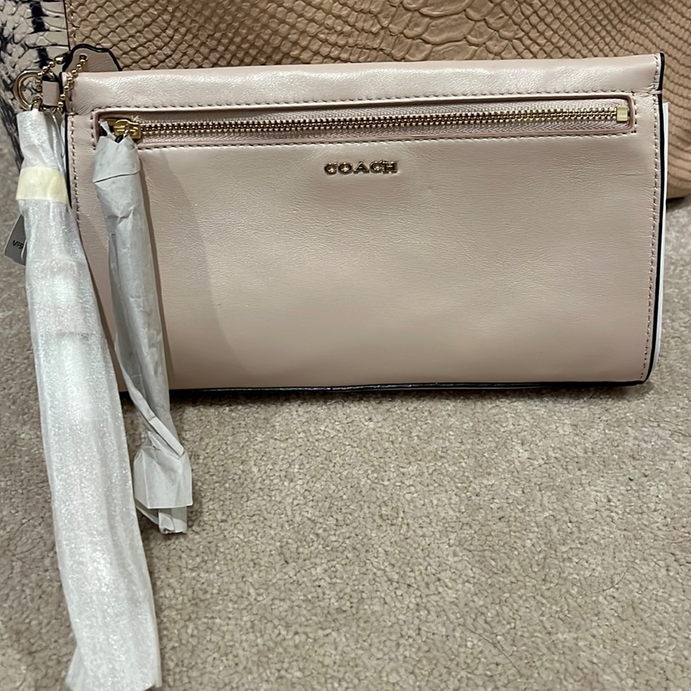 NWT COACH Madison python and leather wristlet.